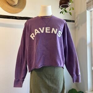 NFL Baltimore Ravens Cropped Cotton Dyed Purple Crewneck Sweater Size Medium